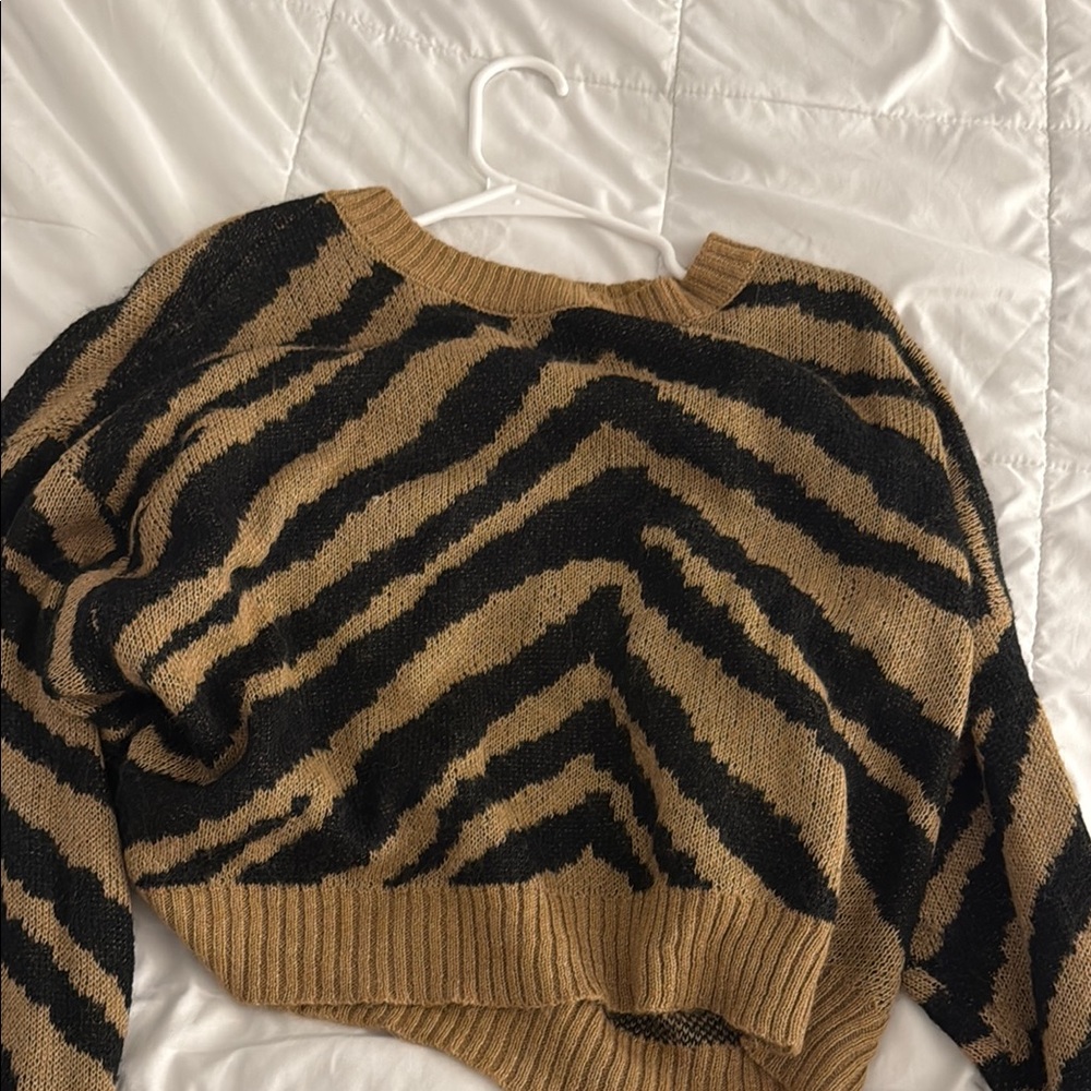 American Eagle Outfitters Camel Black Crewneck Sweater